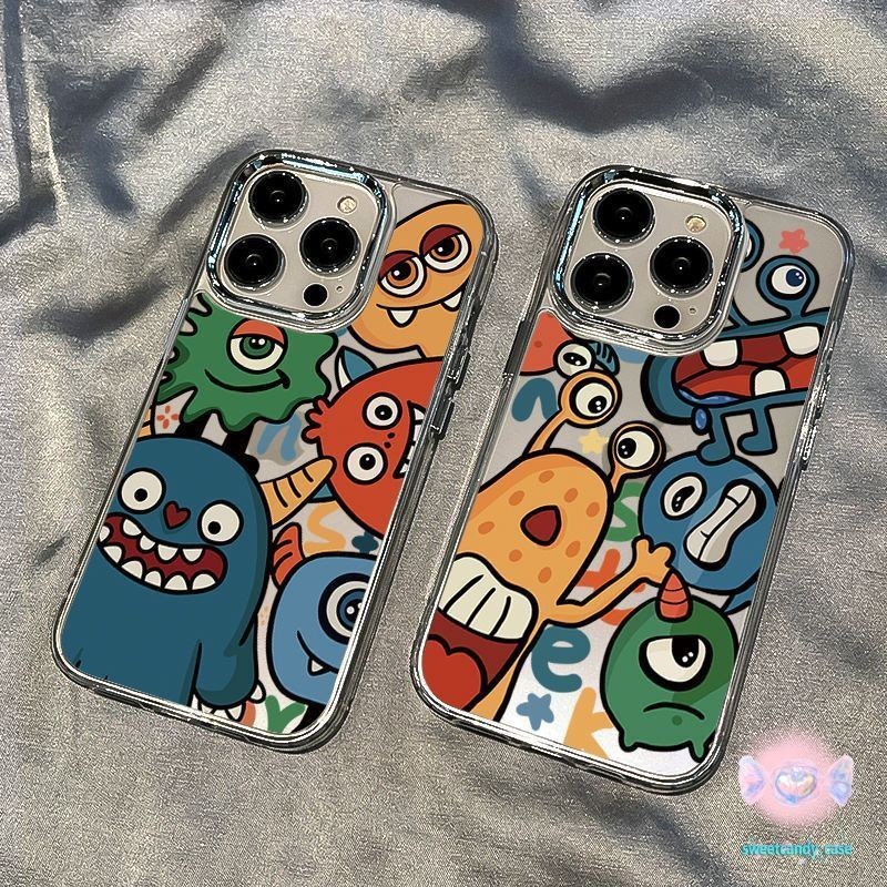 [ท้องถิ่น] Little Monsterกรอบรูปโลหะเคสโทรศัพท์ใช้งานร่วมกับiPhone X XR XS 11 13 15 12 pro Max 7 8 14 15 Plus SE 2 3