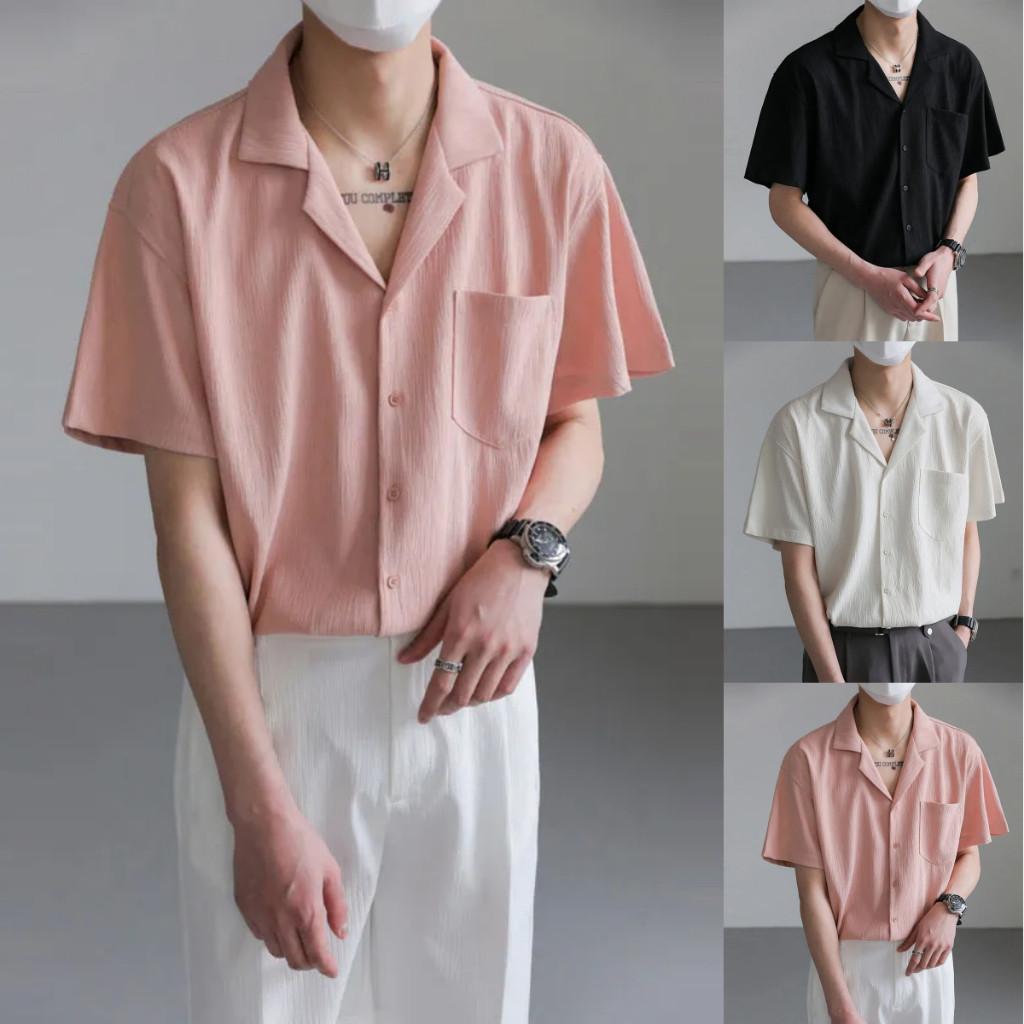 เสื้อผู้ชาย เสื้อเชิ้ตแขนสั้นลําลอง ทรงหลวม เข้ากับทุกการแต่งกาย แฟชั่นสไตล์เกาหลี เสื้อเชิ้ตผู้ชาย