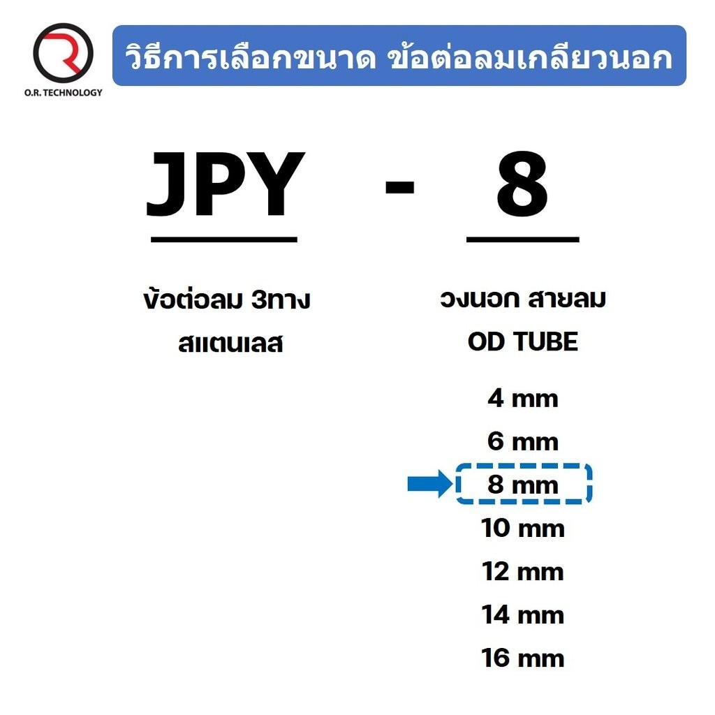 JPY ข้อต่อลมสแตนเลส 3ทาง ตัวY STAINLESS 3 Way Y Equal Union Fitting Air Connector JPY-4/6/8/10/12/14/16 ข้อต่อลม 3ทาง