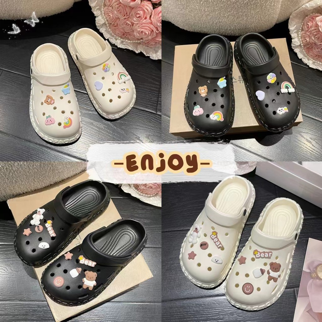 🍓EnJoy🍓 พร้อมส่ง (TO-633) รองเท้าแตะยางนิ่มแบบสวมรัดส้น รองเท้าหัวโต ลายสัตน์น่ารัก