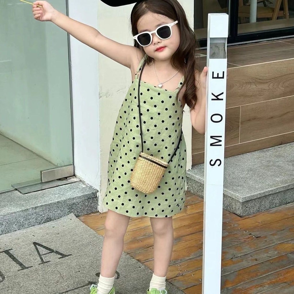 2024 Summer Girls Green Polka Dot Camisole