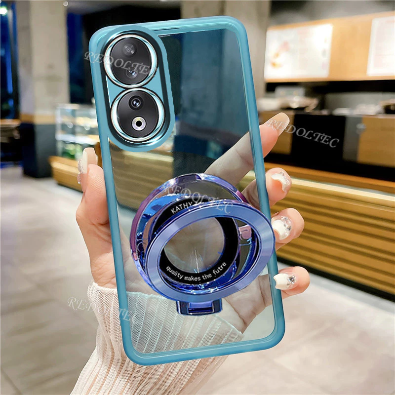 กรณี Honor 90 90 Lite 2024 ออกแบบใหม ่ ผู ้ ถือขาตั ้ งแม ่ เหล ็ กโปร ่ งใส Casing Honor90 Honor 90Lite Ultra Thin Clear Soft เคสโทรศัพท ์ กล ้ องเลนส ์ ป ้ องกัน