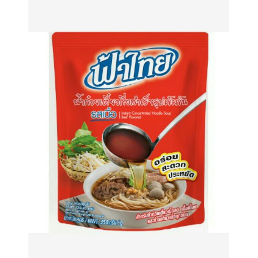 ฟ้าไทย รสเนื้อ น้ำก๋วยเตี๋ยวกึ่งสำเร็จรูป ขนาด 350 กรัม