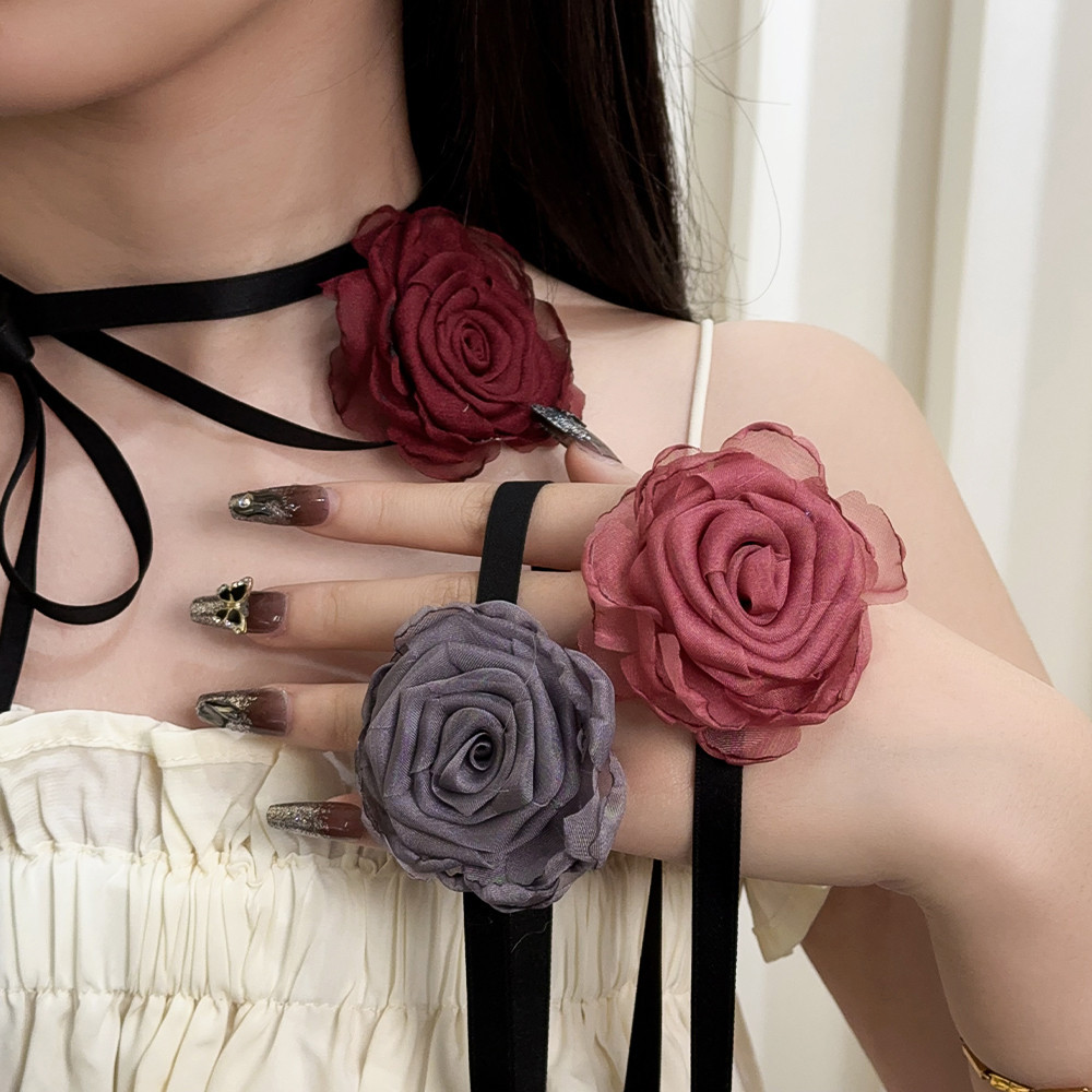 สร ้ อยคอเค ้ นคอริบบิ ้ นกุหลาบสีแดง - Punk, Gothic, Elegant, แฟชั ่ น - เครื ่ องประดับ - สําหรับงานแต ่ งงาน , ตกแต ่ งงานปาร ์ ตี ้ - สร ้ อยคอกระดูกไหปลาร ้ า - เชือกยาวปรับได ้