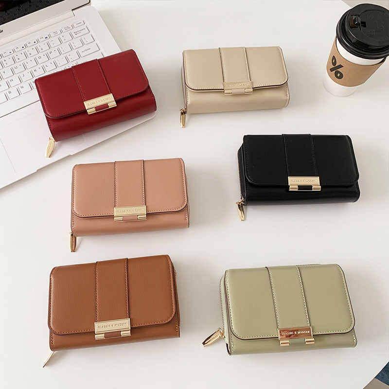 Pu หนังผู ้ หญิงกระเป ๋ าสตางค ์ Delicacy Buckle พับ Multi Card Case กระเป ๋ าสตางค ์ สะดวก