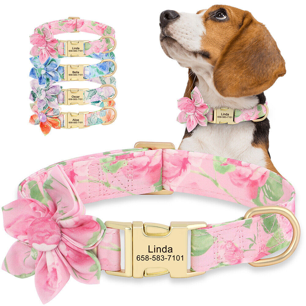 ปลอกคอสุนัขลายดอกไม ้ ส ่ วนบุคคลหัวเข ็ มขัดพร ้ อมดอกไม ้ ปรับ SL Bulldog