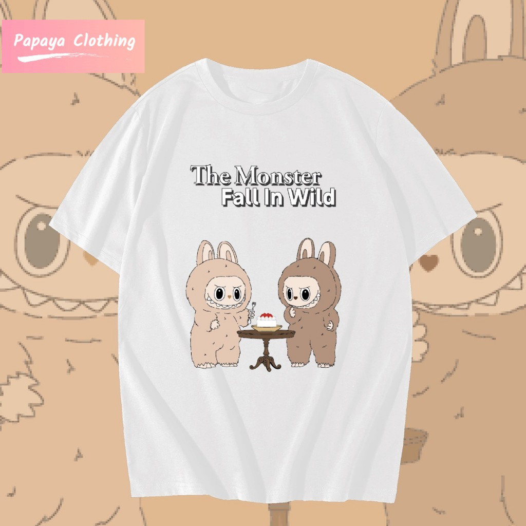 Papaya เสื้อยืดโอเวอร์ไซส์ เสื้อยืดเกาหลี ผ้าคอตตอน100% เสื้อยืด Labubu ลาบูบู้  Pop Mart WS0184