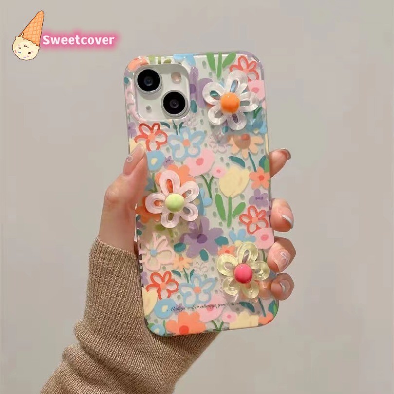 Iphone 15 14 13 12 11 Pro Max X Xr Xs Max 7 8 Plus SE2020 เคสโทรศัพท์ Ins สาวหัวใจ 3D DIY ดอกไม้น่ารักปกอ่อน