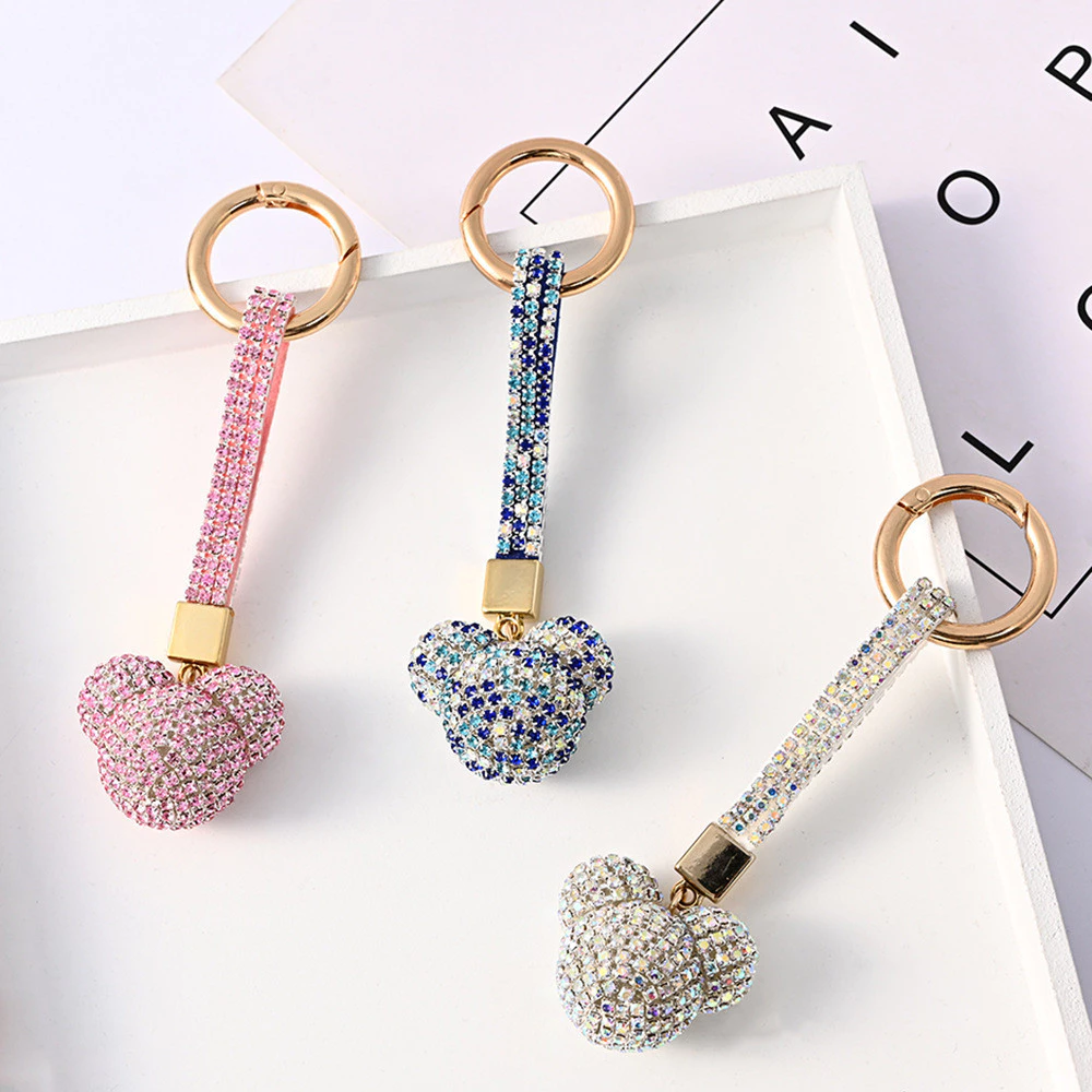 Cross-border ขายร ้ อน Mickey Head เพชรพวงกุญแจรถ High-End Creative พวงกุญแจจี ้