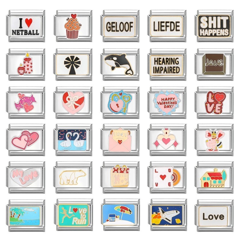 Love สีชมพู Charm Fit อิตาเลี่ยน Links 9 มม.สร้อยข้อมือสแตนเลสทําเครื่องประดับ Diy เครื่องประดับแฟชั่นอุปกรณ์เสริม Retro บุคลิกภาพโมดูลสร้อยข้อมืออุปกรณ์เสริม