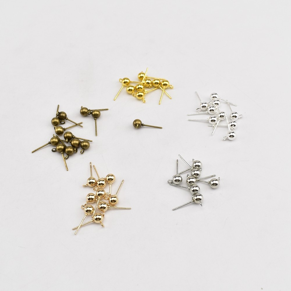 50ชิ ้ น/lot 【 J2S254 】3-5มม.ลูกปัดแก ้ วแหวน DIY เรียบง ่ ายหัวกลมอุปกรณ ์ ฝังเข ็ มหู
