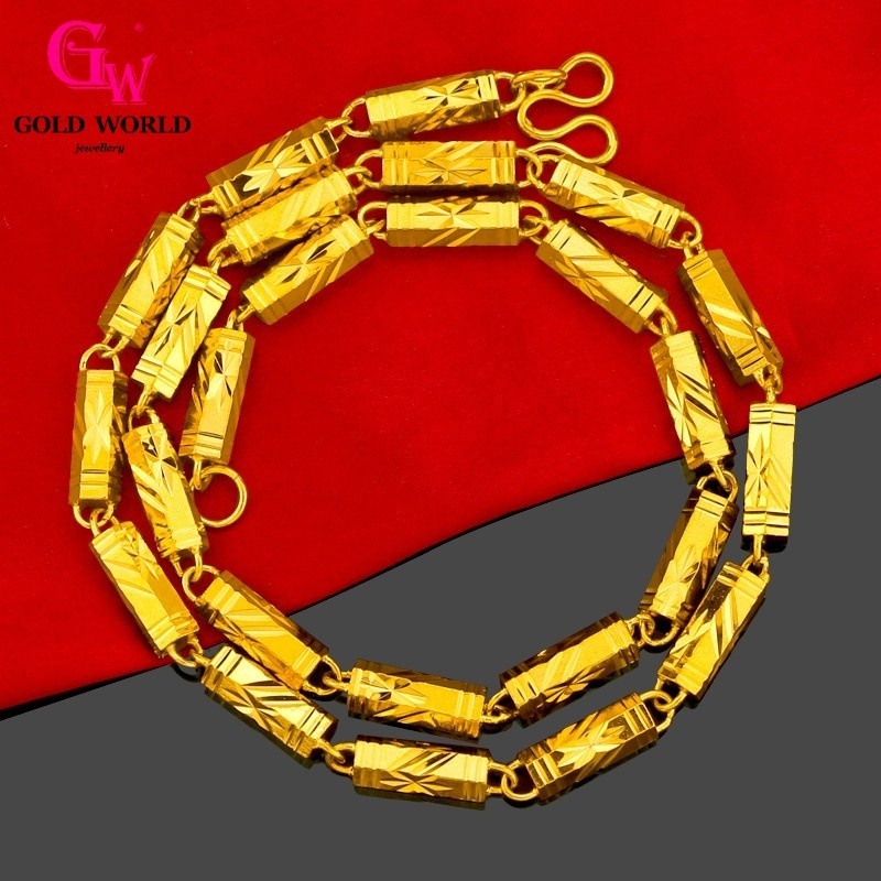 GW Jewellery Fashion Accessories Emas 916 Gold Bangkok Solid Pure Hexagonal Bamboo Necklace Retro