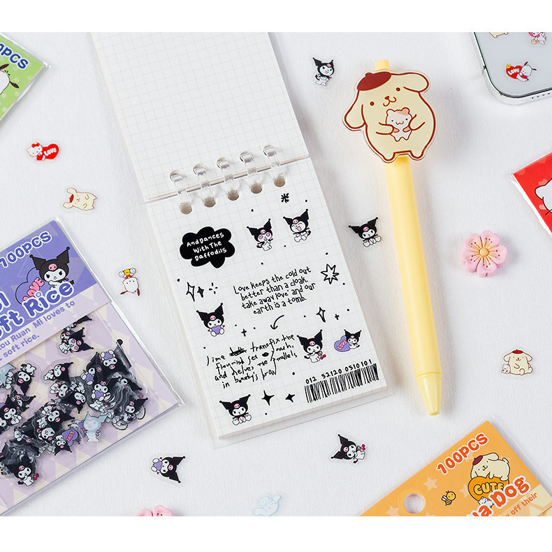 100pcs Sanrio สติกเกอร์โปร่งใสกันน้ําสติกเกอร์สัตว์เลี้ยง DIY คู่มือไดอารี่ตกแต่งสติกเกอร์การ์ตูน Mini สติกเกอร์