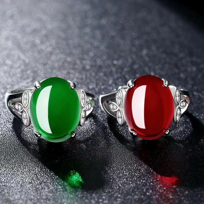 แหวนพลอยเทียมรูปไข ่ สีสําหรับผู ้ หญิงเครื ่ องประดับง ่ ามชุดแหวน Rhinestone มรกต