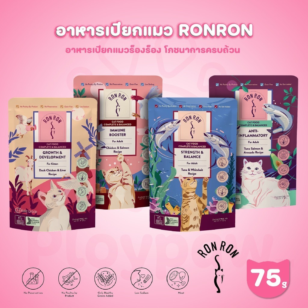 [ขายปลีก] อาหารเปียกแมวร็องร็อง RONRON Holistic Grade ขนาด 75 กรัม