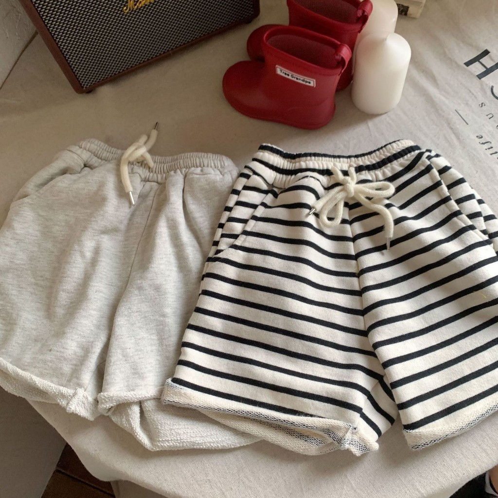 แฟชั ่ นเกาหลีกางเกงขาสั ้ นเด ็ ก Unisex Stripe Drawstring กางเกงเด ็ กเด ็ กผู ้ หญิงกางเกงขาสั ้ น 2-6yrs