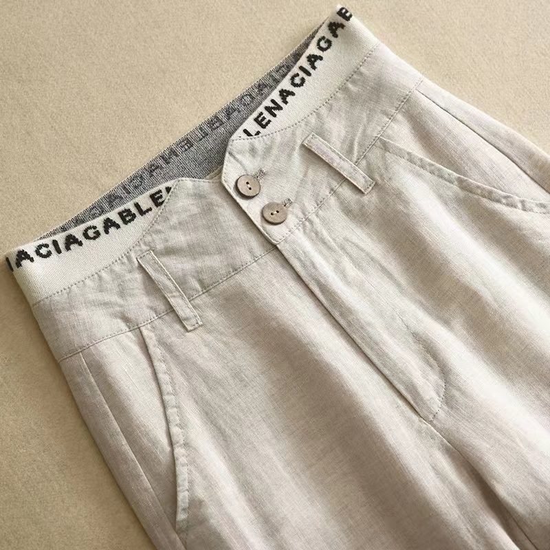 สีทึบสไตล ์ เกาหลีกางเกงผู ้ หญิงเอวสูงหลบตาแฟชั ่ นกางเกงนุ ่ มระบายอากาศ