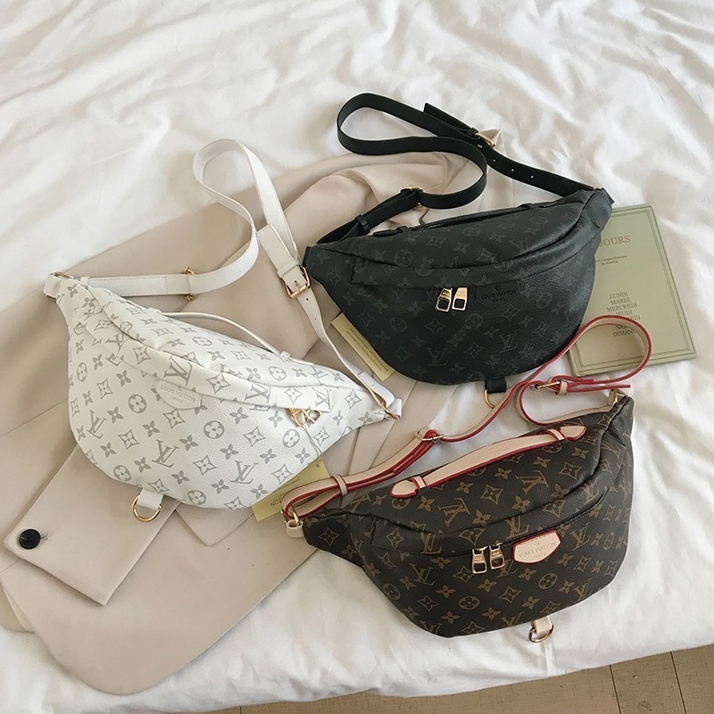 พร้อมส่ง กระเป๋าหนัง L_/V กระเป๋าคาดเอวคลาสสิกกระเป๋าเข็มขัดขนาดควีนไซส์กระเป๋าสะพายแฟชั่นลำลอง