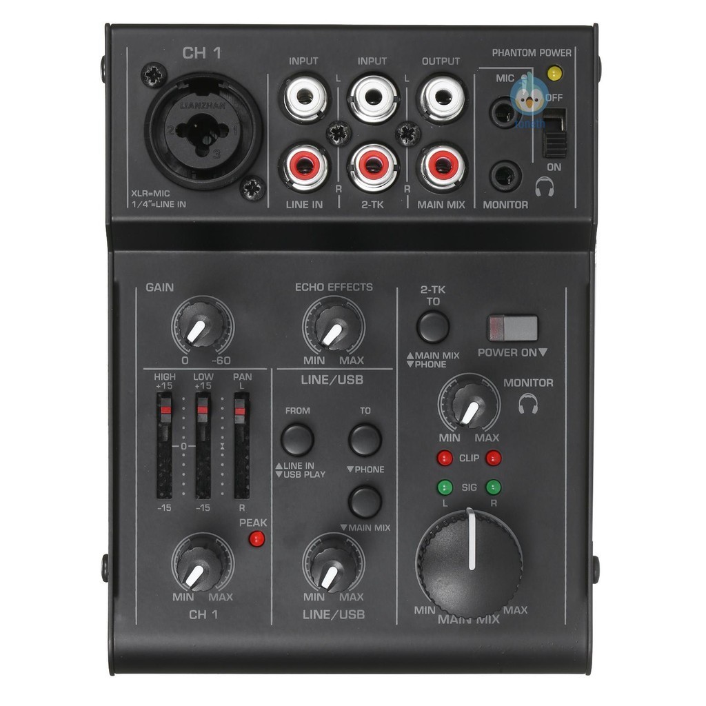 5-channel Compact Audio Mixer คอนโซลผสมเสียง USB Audio Interface 2-Band EQ Built-in Echoing Effect สําหรับ DJ Recording Live Broadcast [TOM1 ]