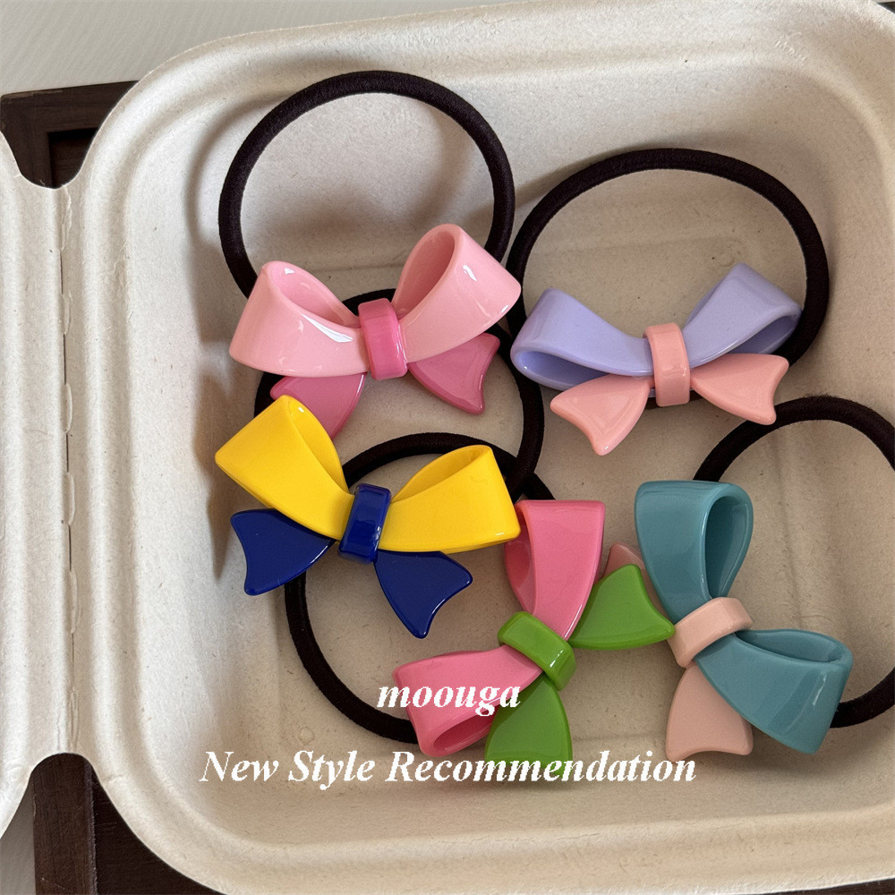 Moouga/bow Hair Tie Girl Heart Hair Tie ยางรัดผมขนาดเล ็ กหวานหญิงยืดหยุ ่ นสูงหางม ้ าหัว Tie Basic Rubber Band