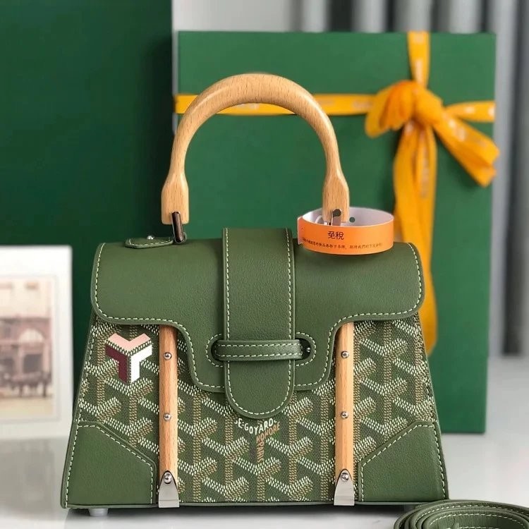 [หนังต้นฉบับรุ่นเคาน์เตอร์] ฟรีบรรจุภัณฑ์ครบชุด Goyard Khaki Green Painted Sa gon Bag Handbag Should