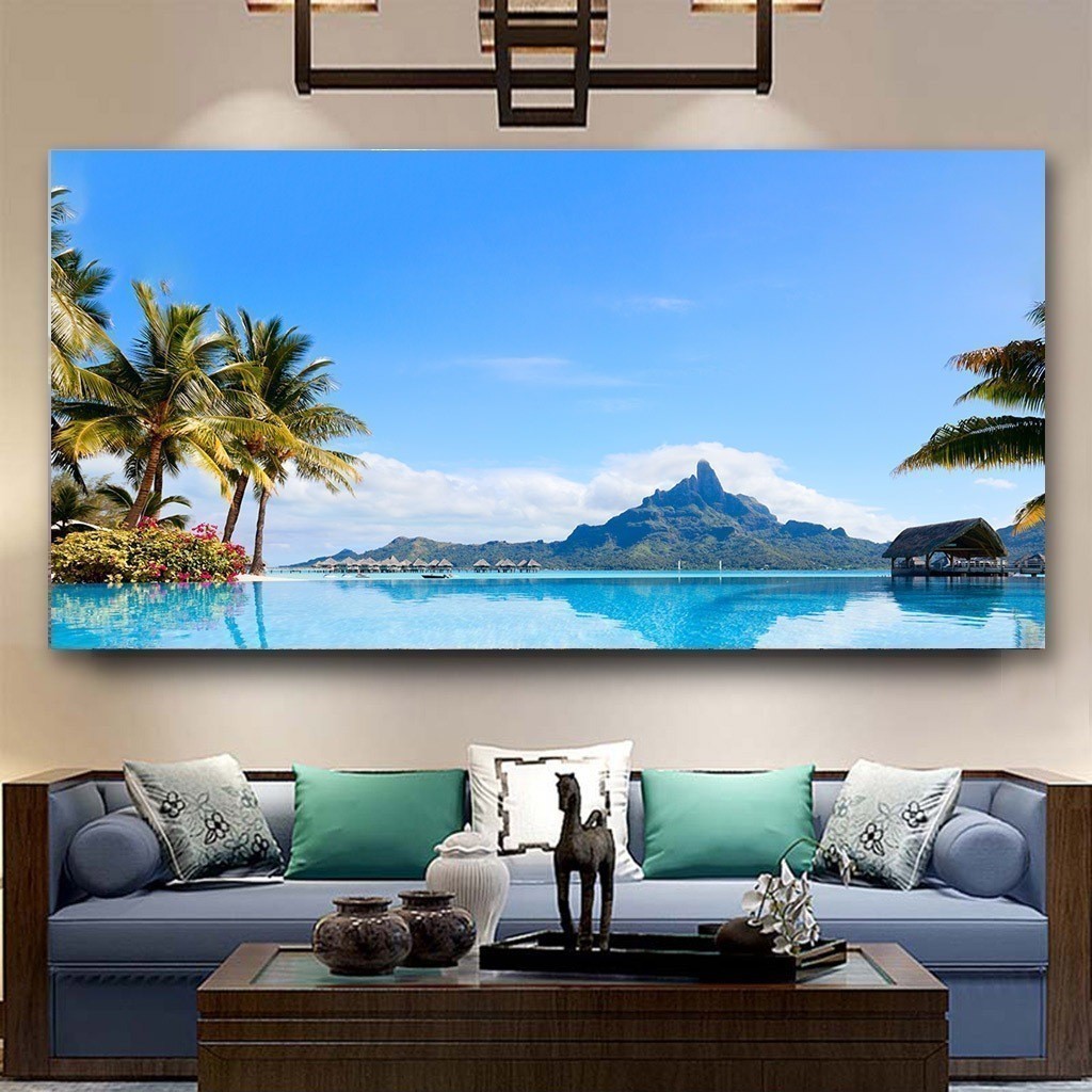 (ส่งจากไทย) Canvas รูปภาพพิมพ์ผ้าแคนวาส ขนาด 40x80cm. สินค้าพร้อมกรอบ ภาพทะเลติดผนัง ภาพแขวนผนัง ภาพพิมพ์แคนวาสแท้