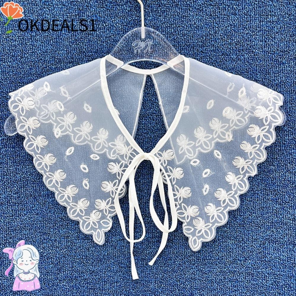 Dealshop เสื้อลูกไม้ คอปก ปักลาย ถอดออกได้ สําหรับผู้หญิง