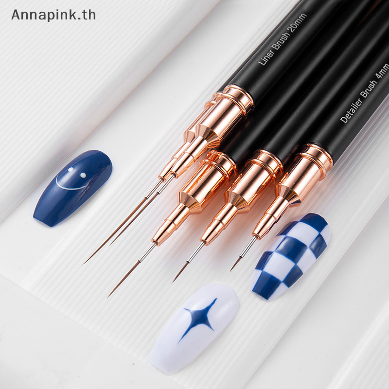 Annapink.th Nail Liner DIY Drawing Paing Flower Line Stripes Pen 4mm-25mm Metal Handle Nail Art Brush With Cover Nail Brush EN