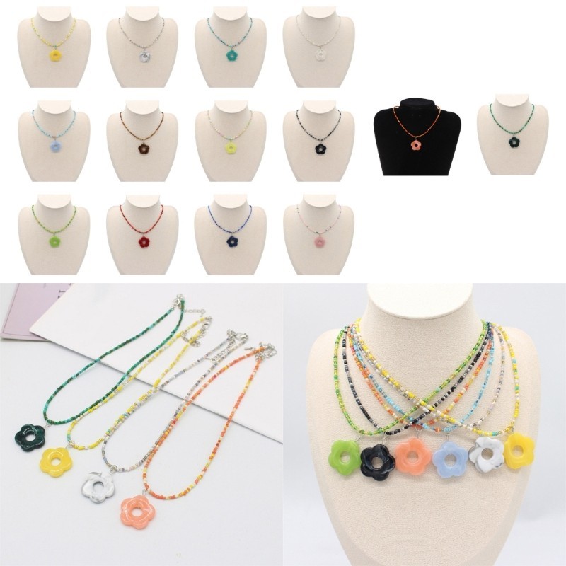 Colored Flower Necklace Handmade Bohemian Seed Bead Necklace Clavicle Necklace