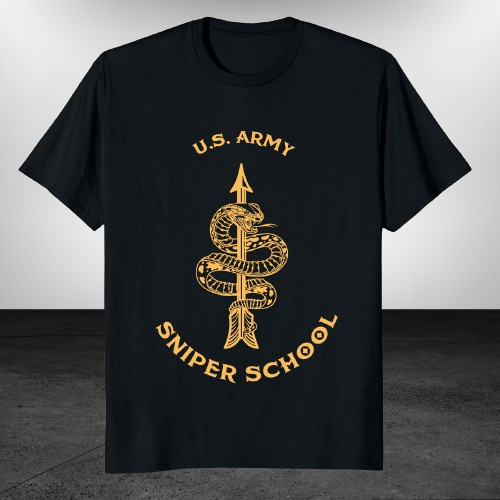 US Army Sniper School Marksmanship Long Range T-Shirt เสื้อยืดโลโก้ตลก
