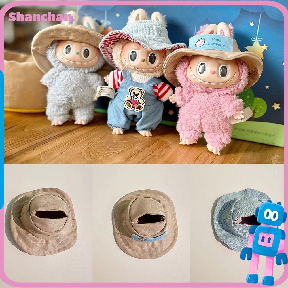 Shanchan Labubu หมวกตุ๊กตา, 17 ซม. Labubu ตุ๊กตาน่ารักคอสเพลย์หมวก, การ์ตูนร้อน Denim Handmade ตุ๊กตาหมวก Labubu ตุ๊กตา