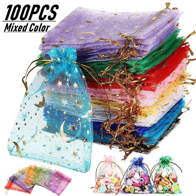 100 ชิ้นหนึ่งชุดบรรจุถุง Organza ตกแต่งกระเป๋า- ถุงผ้าแก้ว ผ้าตาข่าย มีหูรูด สำหรับใส่ของชำร่วย รับไหว้ ตรุษจีน งานแต่ง เกษียณ งานบวช งานศพ 7x9/9x12/10x15 DIY-5
