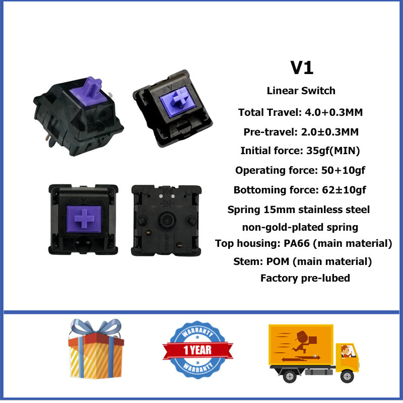 Vertex V1 สวิตช ์ คีย ์ บอร ์ ดแบบกลไก Linear 5-Pin คีย ์ บอร ์ ดสวิทช ์ 70/90/110PCS