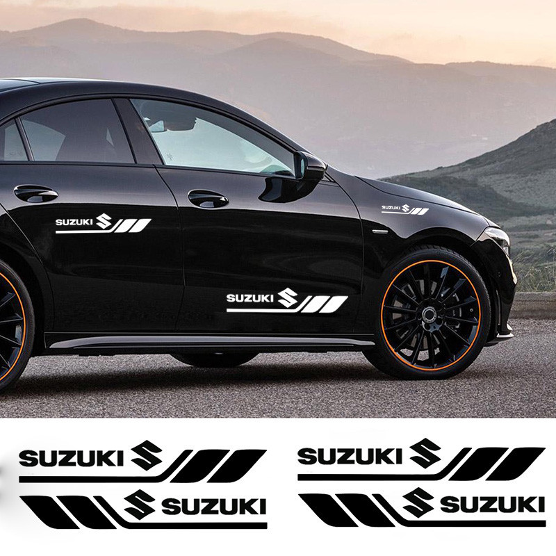 คู่สติกเกอร์ด้านข้างประตูเหมาะสําหรับ Suzuki er Swift XL7 SX4 Jimny Vitara Jimny กระจกมองหลังรถตกแต่งรูปลอกกันน้ํา