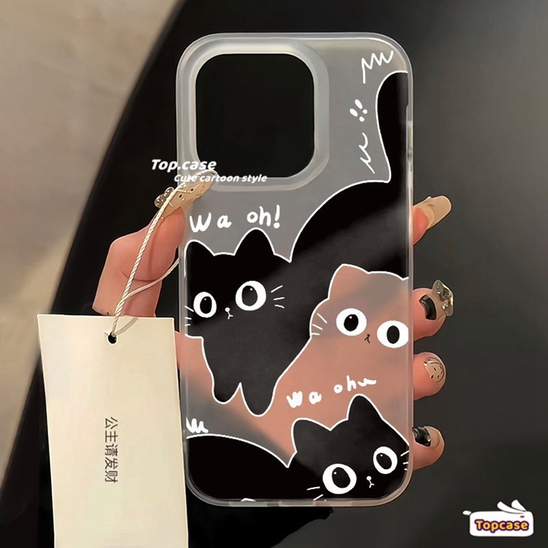 ใช้งานร่วมกับสําหรับiphone 11 15 14 13 12 Pro Max 6 7 8Plus SE 2020 X Xr Xs Maxสีดําโปร่งใสแมวหรูหราMatteโปร่งใสเคสโทรศัพท์นุ่ม