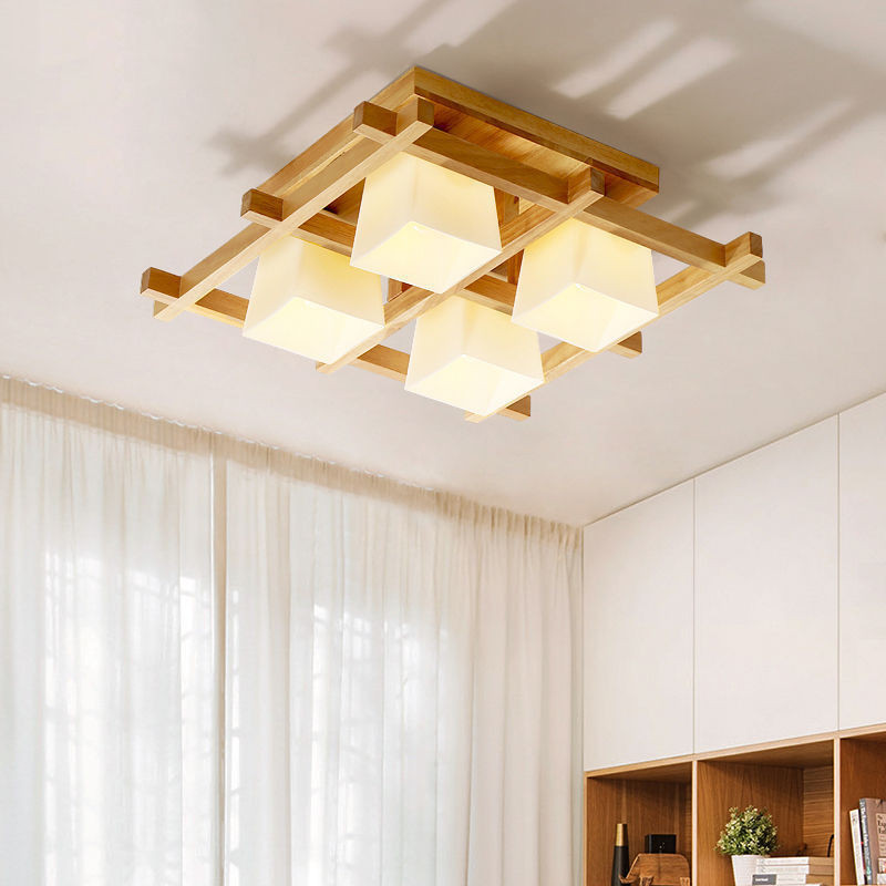 Nordic ห้องนั่งเล่นห้องนอนแสงห้องไม้เนื้อแข็งโคมไฟเพดาน led ญี่ปุ่น Tatami Log Master เตียงโคมไฟเพดาน