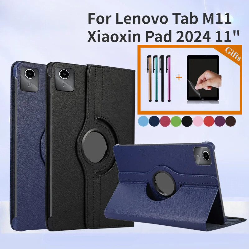 360 หมุนแท็บเล็ตสําหรับ Lenovo Tab M11 กรณี 11 Tb330fu Tb331fc Stand Funda สําหรับ Xiaoxin Pad 2024 11 นิ้ว PU หนังสําหรับป้องกันกรณี + ปากกาและฟิล์ม