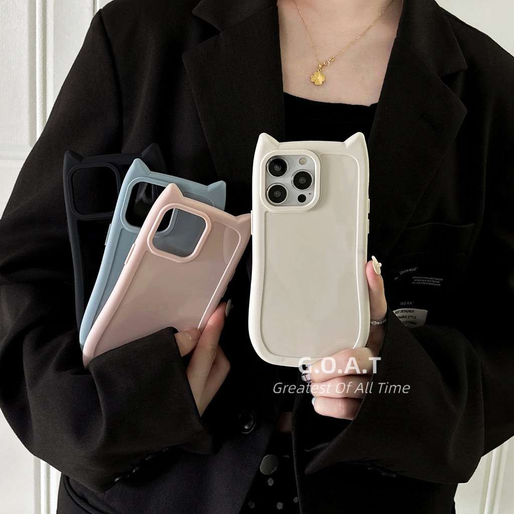 Goat น ่ ารักแมวหูความคิดสร ้ างสรรค ์ สีทึบสําหรับ iPhone 15 11 14 13 12 Pro Max iPhone กรณีป ้ องกัน anti-drop ปกหลังกรณี
