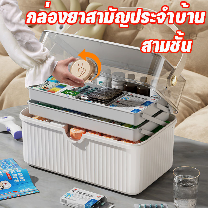 กล่องยาใหญ่ กล่องยาสามัญประจำบ้าน พร้อมที่จับ โปร่งใสและมองเห็นได้ เอนกประสงค์ กล่องเก็บ กล่องปฐมพยาบาล