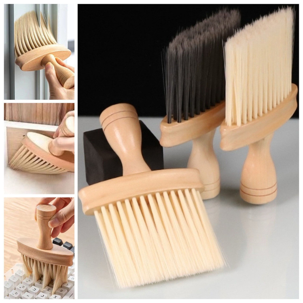 ⚡ แปรงปัดผม ปัดเศษผม ด้ามไม้ แปรงร้านตัดผม ไม้ปัดฝุ่น  ขนนุ่มแด้ง รุ่นอัพเกรดใหม่ เกรดพรีเมี่ยม ⚡