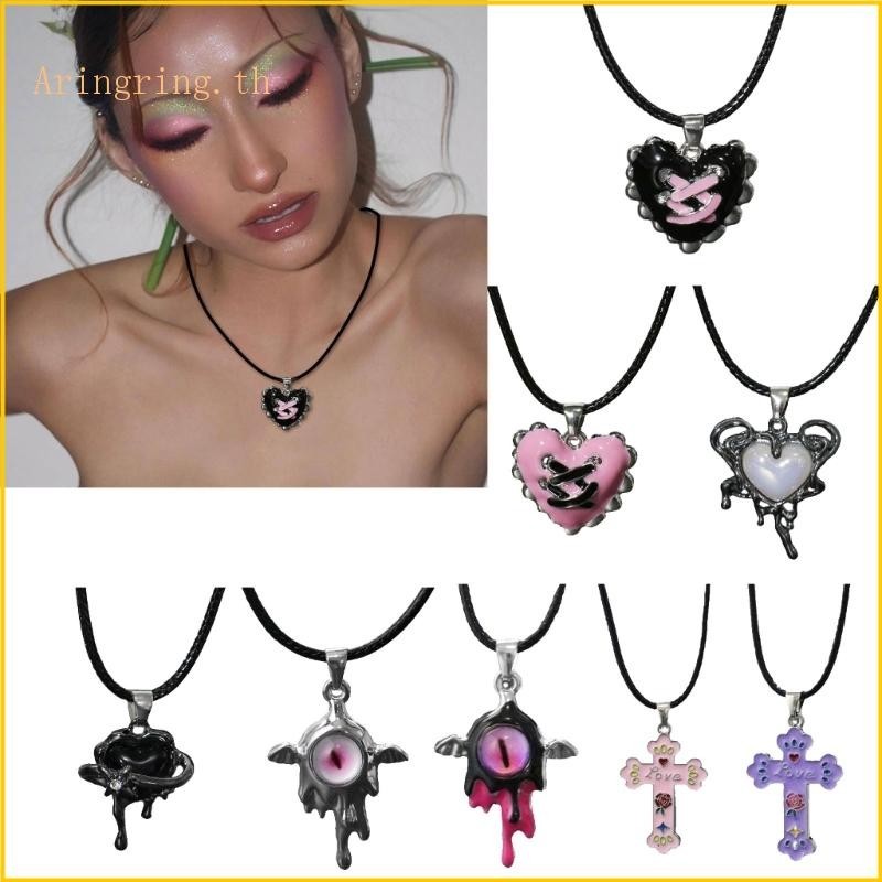 Arin Zircon Liquid Heart จี ้ สร ้ อยคอผู ้ หญิงหรูหรา Cross Choker หนัง