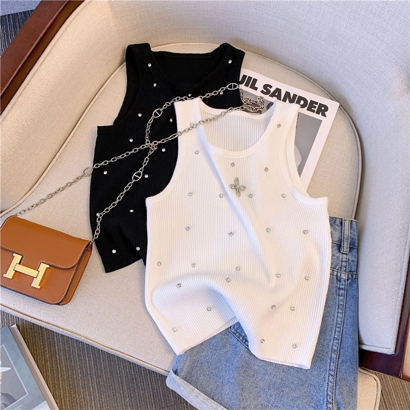สีขาวลูกปัด Camisole ผู ้ หญิงฤดูร ้ อนฐานด ้ านใน Slim-fit Design Niche แขนกุดไขมันมม.ด ้ านบนสวมใส ่ ด ้ านนอก