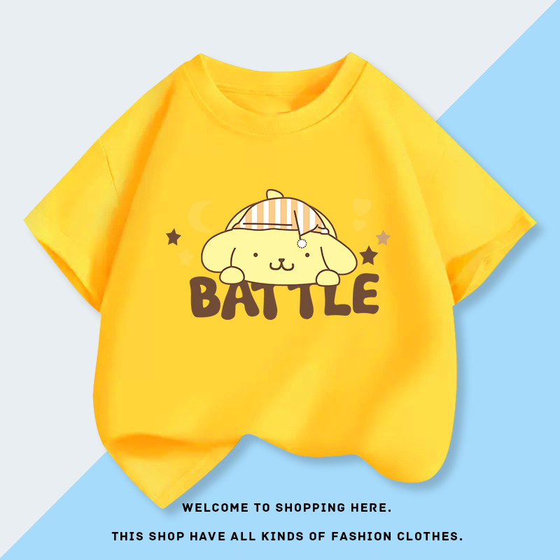 Pudding Dog PompomPurin เสื้อยืดเด็กชายและเด็กหญิงแขนสั้นอินเทรนด์ฤดูร้อนสาวแฟชั่นเด็กชั้นนํา