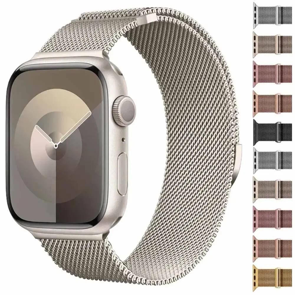 โลหะBreathable Band MegneticสายรัดสําหรับApple watch Ultra 49 มม.45 มม.44 มม.40 มม.42 มม.41 มม.IWatch 9 8 7 6 5 4 3 SE