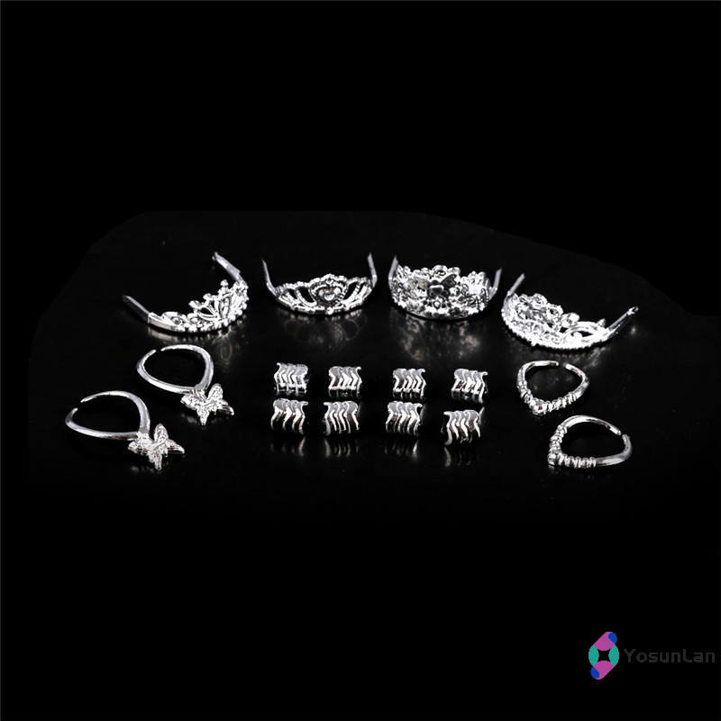 Yosunlan] 8 ชิ้นตุ๊กตาพลาสติก Headwear 2 Crown 2 สร้อยคอ 4 สร้อยข้อมือสําหรับตุ๊กตา ใหม่ ใหม่