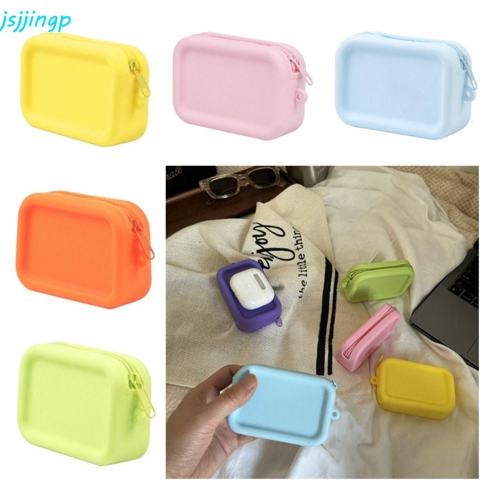 กระเป๋าเครื่องสําอางซิลิโคน JSJJINGP|สีสี่เหลี่ยมผืนผ้ามัลติฟังก์ชั่ถุงเก็บ,กระเป๋าเงินเหรียญสร้างสรรค์มินิสีทึบขนาดเล็กรายการกระเป๋าสายเคเบิลข้อมูลถุงเก็บ