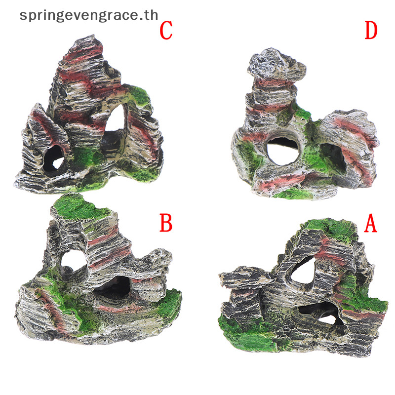 Springevengrace Mountain View Aquarium Rock Cave Tree Bridge เครื ่ องประดับปลา Rockery Decor ใหม ่