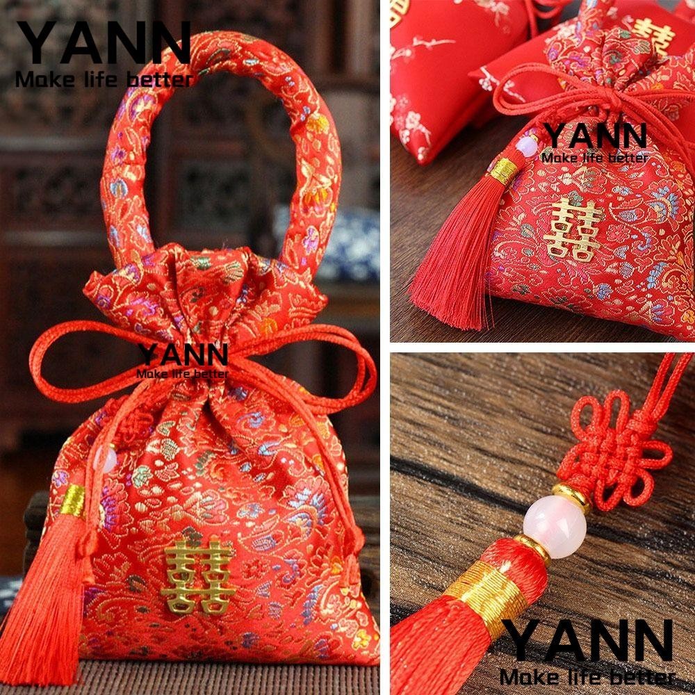 Yann1 Drawstring Candy Bag, ปี Lucky กระเป ๋ าผ ้ าไหม Fu Bag, 2024 ผ ้ าสีแดงจีน Knot Red Candy Bag Party Supplies
