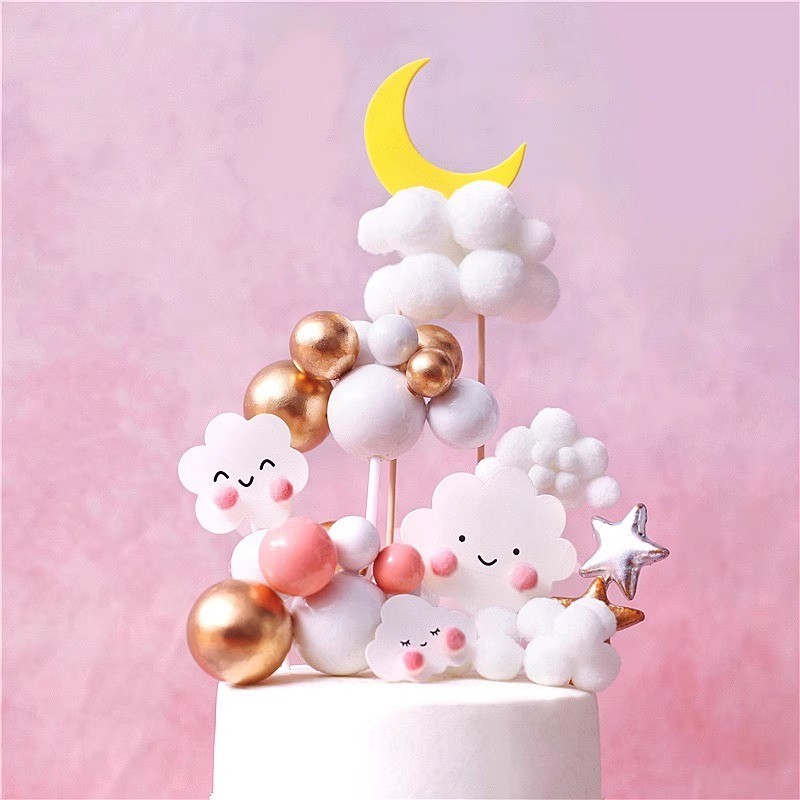 Hair Ball Cloud Smiling Face เค ้ กเครื ่ องประดับตกแต ่ งวันเกิด Full Moon White Cloud plug-in อุปกรณ ์ เสริม