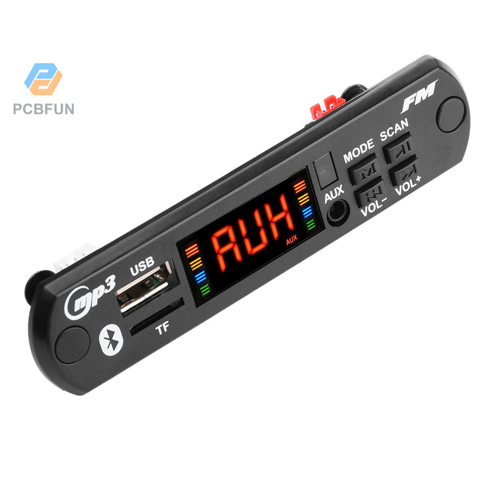 Pcbfun หน้าจอสี 5V/12V Bt 5.0 บอร์ดถอดรหัส MP3 เครื่องอ่านการ์ดรองรับฟังก์ชัน Bt